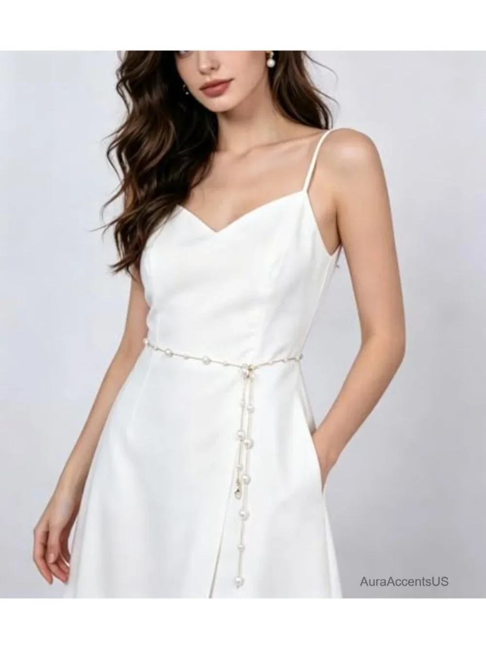 Faux Pearl Waist Chain Belt, Adjustable Gold Chain Belt for Women